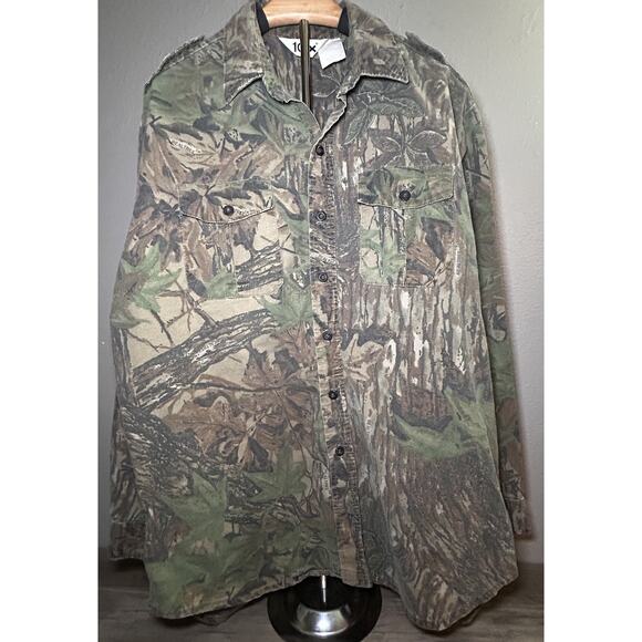 Vintage 10X Camouflage shirt mens XL Realtree FLAW button 90s USA camo hunting - Picture 1 of 6